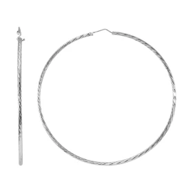 Créoles Texturées Argent 925 Rhodié 2mm x 75mm Fil rond texturé 2mm diamètre Système d attache : charnière Diamètre extéri...