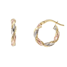  Créoles Torsadées 2.8mm x 15mm 3 Ors 375 Diamètre extérieur : 15mm Section torsadée 2.8mm large Système d attache : charn...