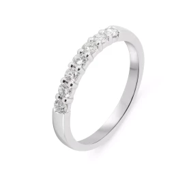  Demi Alliance Or Blanc sertie 7 diamants 2.2mm Poids Diamant : 0,32 carat Qualité Diamant : G Si 
