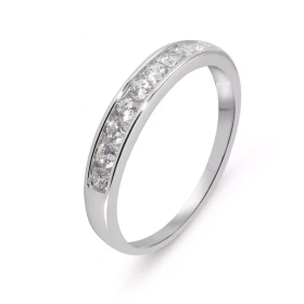 Demi alliance or blanc 375 oxydes zirconium Largeur bague : 3,5mm Bague sertie 9 pierres 2mm serti clos Autres tailles dis...