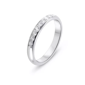  Demi alliance Or Blanc 750 sertie 9 diamants Demi jonc 3mm Diamètre des pierres : 1.6mm Poids total diamant : 0.16 carat 