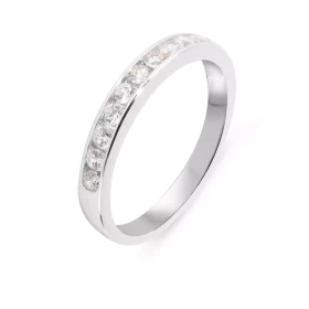 Demi alliance Or Blanc 375 Oxydes zirconium Serti Rail Demi alliance Or Blanc 375 sertie 10 oxydes zirconium ronds 2,5 mm ...