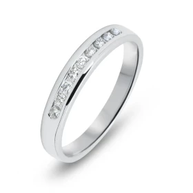  Demi Alliance Or Blanc 750 Diamant Bague sertie 9 diamants 1.9mm diamètre Serti rail Largeur monture : 3,7mm 