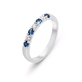  Demi Alliance Or Blanc Saphir Diamant Cette bague est sertie 4 saphirs Ceylan 3 diamants Le diamètre des pierres est 2,2m...