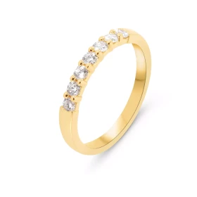  Demi alliance Or Jaune 750 sertie 7 diamants 2.2mm diamètre Poids total Diamant : 0,31 carat Qualité Diamant : H Si 