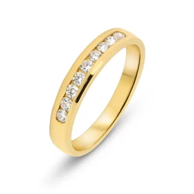  Demi alliance Or Jaune sertie 9 diamants 1,8mm diamètre Serti rail Largeur monture (vue dessus) : 3,5mm 
