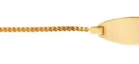Bracelet identité Or 750 pour bébé (14cm) Maille gourmette 1.3mm, plaque ovale 2cm long par 7mm large. Anneau intermédiair...