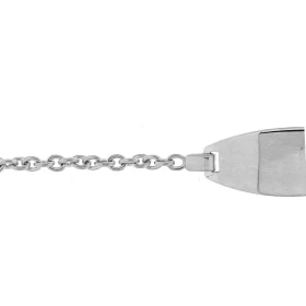 Gourmette bébé Or Blanc 375 Maille forcat ronde Largeur maille : 1.7mm Plaque ovale 1,8cm long par 7mm large. Longueur du ...