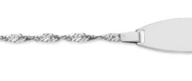 Bracelet identit&eacute; maille singapour pour b&eacute;b&eacute; Or Blanc 750/1000 Largeur maille : 1,3mm, longueur : 14c...