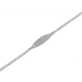  Bracelet Identit&eacute; Argent 925/1000 pour enfant Plaque ovale 20mm long par 6.6 mm large Maille gourmette double 2,2m...