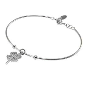 Jonc argent rhodié composé d un fil d argent 1,2mm diamètre une breloque trèfle à quatre feuille sertie d oxydes zirconium...