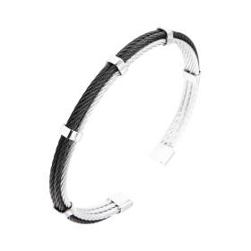 Jonc homme acier composé 3 tresses acier gris 2 tresses acier noir retenues entre elles par des barrettes d acier Largeur ...