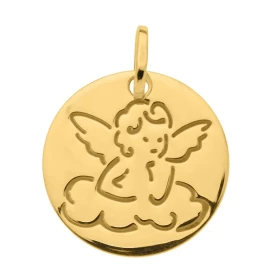  Médaille Ange sur un Nuage or jaune 750 (16mm) Jolie médaille moderne ronde or jaune 750/1000 (18 carats) l ange stylisé ...