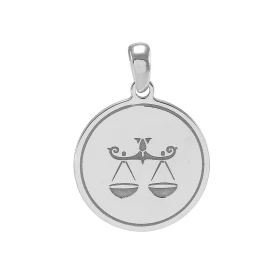 Pendentif signe astrologique du zodiaque - Signe Balance Médaille argent rhodié représentant le signe astrologique balance...