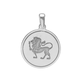 Pendentif signe astrologique du zodiaque - Signe du Lion Médaille argent rhodié représentant le signe astrologique du lion...