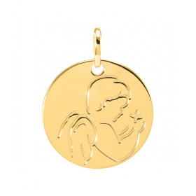 Médaille Moderne Ange prière Or Jaune 375 (16mm) Finition brillante sur les deux faces Diamètre : 16mm Dimensions médaille...