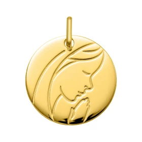  Médaille Moderne Vierge Or jaune 375 (16mm) Médaille ronde 16mm diamètre Finition brillante sur les deux faces 