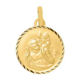  Médaille Or Jaune 750 Saint-Christophe ronde diamantée (15mm) Diamètre médaille : 15mm 