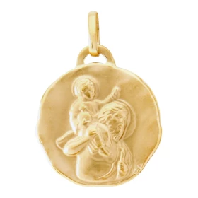  Médaille Ronde Saint Christophe Or Jaune 375 (17mm) Finition satinée sur les deux faces Saint Christophe portant l enfant...