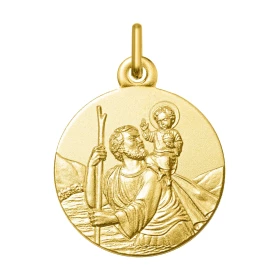 Médaille Saint Christophe Or Jaune 375 (18mm) Médaille ronde 18mm diamètre Effet satiné sur les deux faces