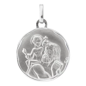  Médaille Saint Christophe Or Blanc 750/1000. Plaque ronde 17mm diamètre Personnages relief sur face avant. Effet satiné s...