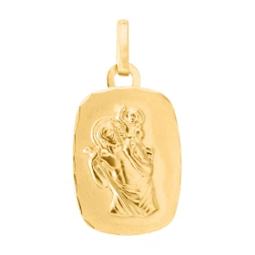  Médaille Saint Christophe Or jaune 750/1000. Plaque rectangulaire 16x12mm Effet satiné sur les deux faces. Saint Christop...