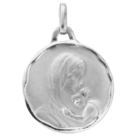  Médaille Vierge à l enfant Or Blanc 375 (18mm) Finition satinée sur les deux faces Diamètre : 18mm Dimensions médaille (b...