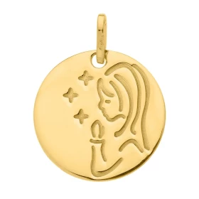  Médaille Vierge aux étoiles Or jaune 750  (16mm) Jolie médaille moderne ronde or jaune 750/1000 (18 carats) vierge stylis...