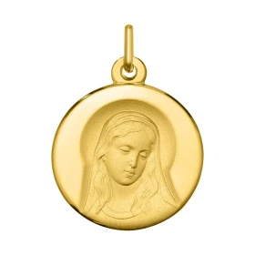 Médaille Vierge Or jaune 375 (18mm) Médaille ronde 18mm diamètre Effet satiné sur les deux faces L arrière plan face avant...