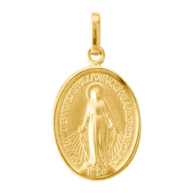  M&eacute;daille vierge miraculeuse Or Jaune 750/1000. Plaque ovale 16x12mm, hauteur totale du pendentif : 24mm Cette M&ea...