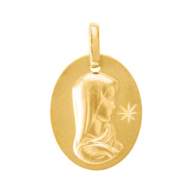 Médaille Vierge Ovale Diamantée Or Jaune 375 Finition satinée sur les deux faces Etoile diamantée sur face avant Dimension...