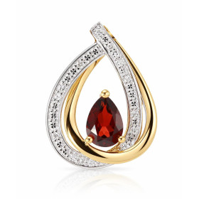 Pendentif 2 Ors 375 serti d un Grenat Poire 7x5mm diamants Motifs à finition diamantée sertis 7 diamants au total Serti à ...