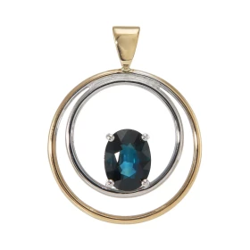  Pendentif 2 Ors serti d un Saphir ovale 8x6mm (1,6 carat) Dimensions du pendentif (bélière incluse) : 29x21mm 