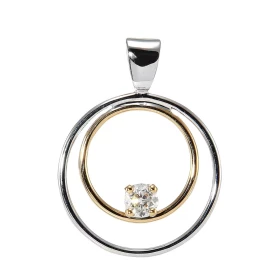  Pendentif 2 Ors Diamant Diamant rond 0.19 carat serti à griffes Dimensions du pendentif (bélière incluse) : 25 x 19 mm 
