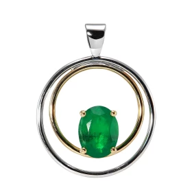  Pendentif 2 Ors serti d une Emeraude ovale 9x7mm (1.45 carat) Dimensions du pendentif (bélière incluse) : 27 x 21 mm 