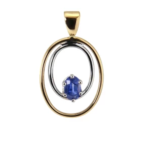 Pendentif 2 Ors serti d un Saphir ovale 6x4mm (0,6 carat) Dimensions du pendentif : 27 x 15 mm Poids Saphir : 0.6 carat 