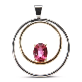  Pendentif 2 Ors serti d une Tourmaline rose AAA ovale 8x6mm (1,2 carat) Dimensions du pendentif (bélière incluse) : 29x21mm 