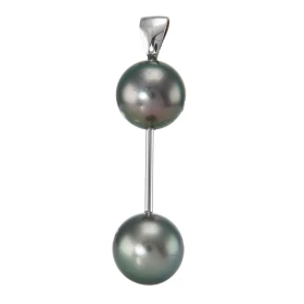 Pendentif Or Blanc Perles Tahiti Perles rondes 11mm diamètre (Qualité B) Longueur : 4,5 cm 