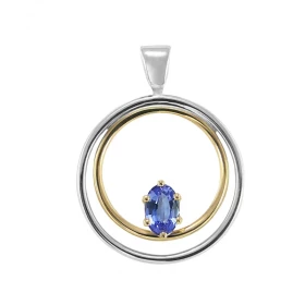  Pendentif 2 Ors serti d une Tanzanite ovale 6x4mm (0,45 carat) Dimensions du pendentif (bélière incluse) : 26 x 20mm 
