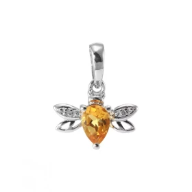 Pendentif Abeille Or Blanc 375 Citrine Diamant Motif forme d abeille serti d une Citrine 2 diamants pour un poids total 0....