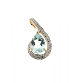 Pendentif Aigue Marine Diamant Or Jaune 375 La pierre centrale est taillée forme poire mesure 6x4mm Elle est maintenue sur...