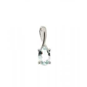 Pendentif Aigue Marine Or Blanc 375 Jolie monture bélière croisée La pierre forme ovale mesure 6x4mm Elle est maintenue su...