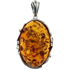 Pendentif Ambre ovale 30x20mm sur Argent 925 Pendentif Argent 925 ambre couleur cognac Ambre ovale 30x20mm Monture ouvragé...