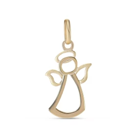 Pendentif or jaune 375 forme d ange son auréole Finition satinée sur les ailes l auréole, finition brillante sur le reste ...