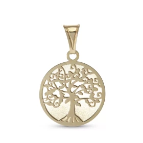 Pendentif or jaune 375 forme d arbre vie dans un cercle 20mm diamètre L arbre est finition brillante le fond finition sati...