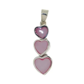  Pendentif Argent 925 Nacre composé 3 petits coeurs, longueur : 3cm 