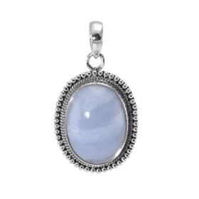 Pendentif Argent 925 Calcédoine Cabochon Ovale 20x15mm Motif ouvragé serti d une pierre taille cabochon ovale 20x15mm Dime...