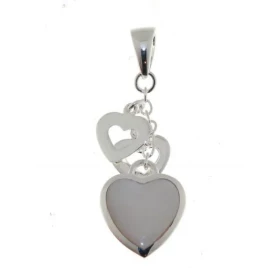 Pendentif Argent 925 Nacre motifs forme Coeur Dimensions du pendentif (bélière incluse): 32 x 12 mm 