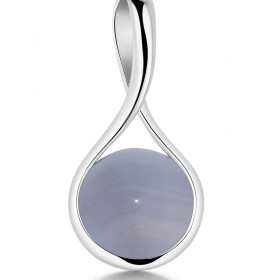 Pendentif Argent 925 Calcédoine Bleue serti d un cabochon 12mm Longueur : 3.8cm