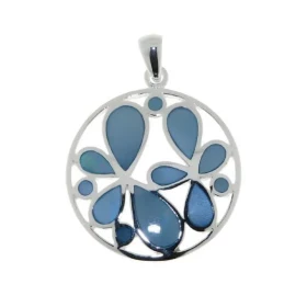 Pendentif Argent 925 Nacre bleue Diamètre du cercle : 22mm Hauteur bélière incluse : 30mm 